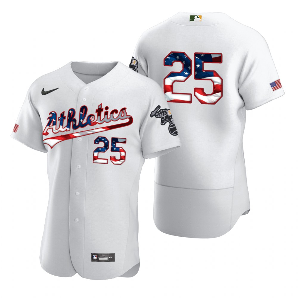 Oakland Athletics #25 Stephen Piscotty Men Nike White Fluttering USA Flag Limited Edition Authentic MLB Jersey